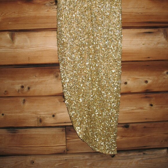MAC DUGGAL 5760 Gold Sequined High Neck Keyhole Asymmetrical Dress - Picture 12 of 14